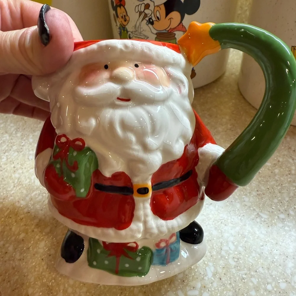 Vintage Pier 1 Santa Claus Holiday Mug Christmas Coffee Cup Red White Green